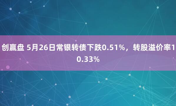 创赢盘 5月26日常银转债下跌0.51%，转股溢价率10.33%