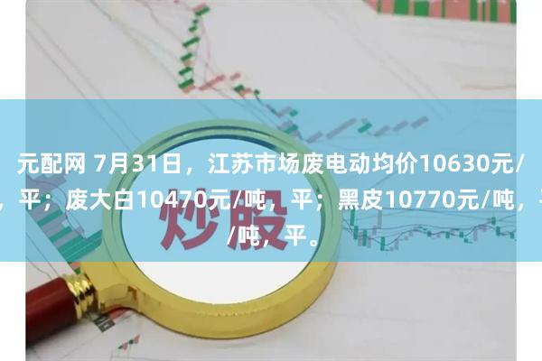 元配网 7月31日，江苏市场废电动均价10630元/吨，平；废大白10470元/吨，平；黑皮10770元/吨，平。